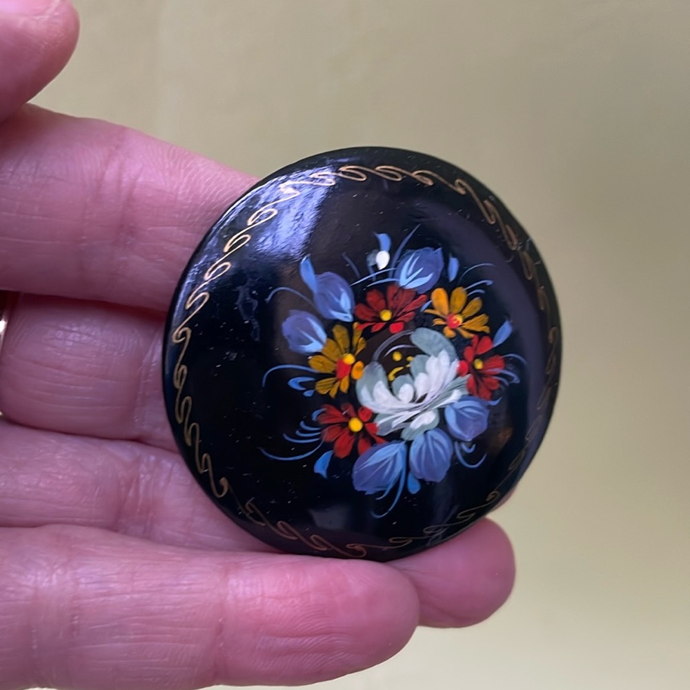 Vintage multicolored handmade and hand painted wooden brooch